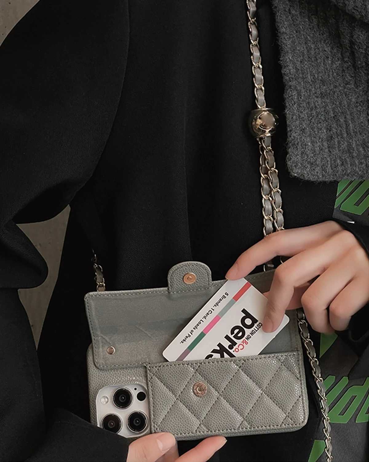 Quilted Phone Crossbody Bag with Adjustable Metal Ball Chain - All-Inclusive Protective Case with Card Holder for Women Daily UseT260225