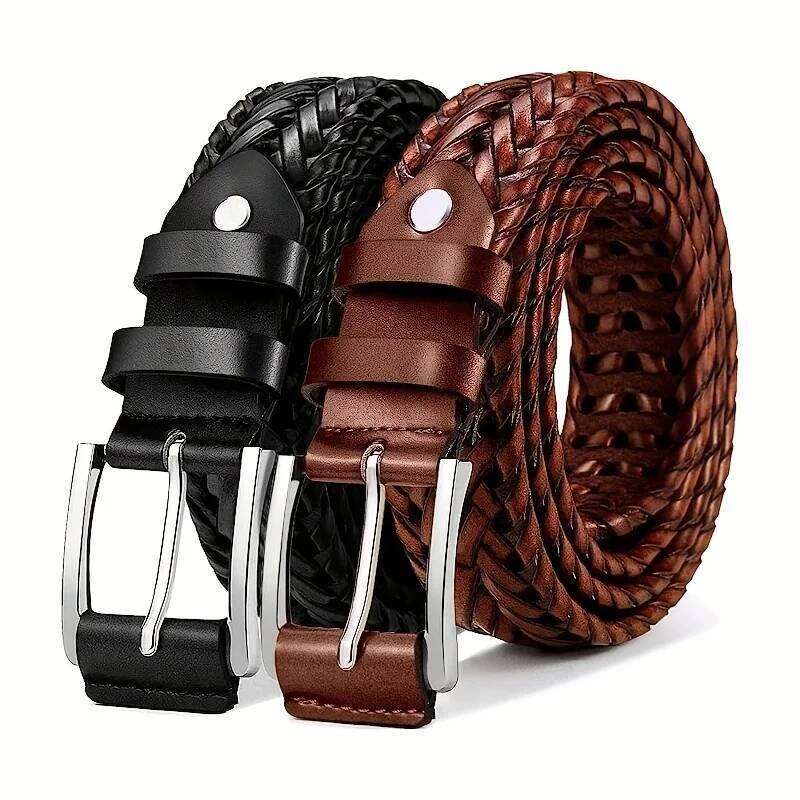 Men's Sports Hollow Woven Leather Pants Jeans Belt, Ideal Choice For Gifts Y260225