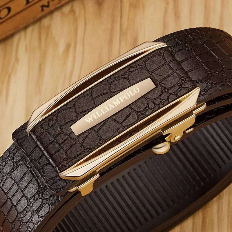 Fashionable automatic buckle men's casual pants cowhide business belt Y260225