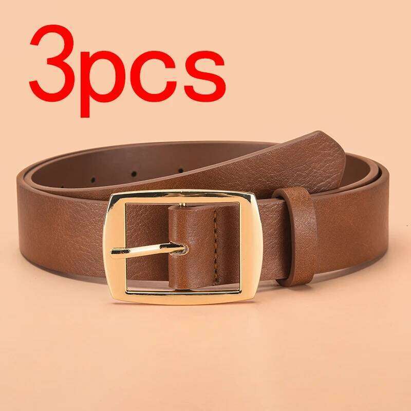 3pcs Men's Gold Alloy Buckle Fashionable, Atmospheric, Simple, Casual Style Jeans Decorative Belt, Is A Good Gift Y260225