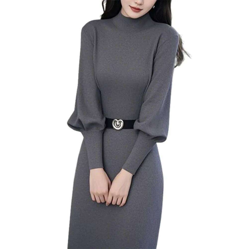 Autumn 2025 Winter New Chic Sweater Dresses Women's High-End Sense Slim Fashion Inner Waisted Grey Knitted Pullover Dress XJ260225