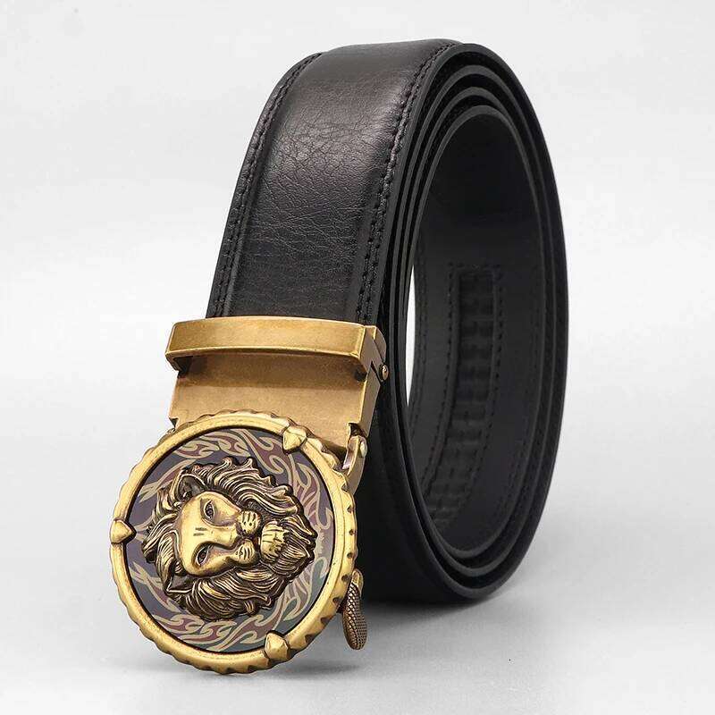 Designers Retro Lion Casual Betls Men Automatic Buckle Luxury Famous Brand Fashion Genuine Leather Gray Younth Ceinture Homme Y260225