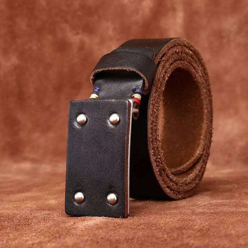 Retro versatile personality trend thickened extra thick first layer cowhide smooth buckle belt men's genuine leather plate buckl Y260225