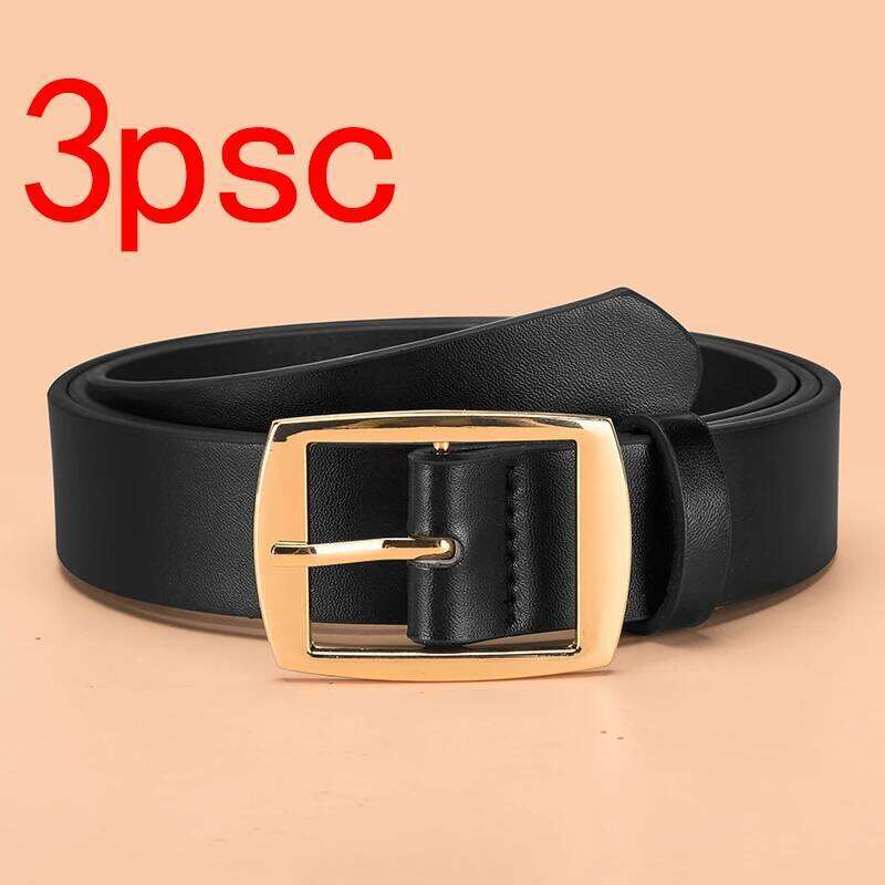 3pcs Men's Gold Alloy Buckle Fashionable, Atmospheric, Simple, Casual Style Jeans Decorative Belt, Is A Good Gift Y260225