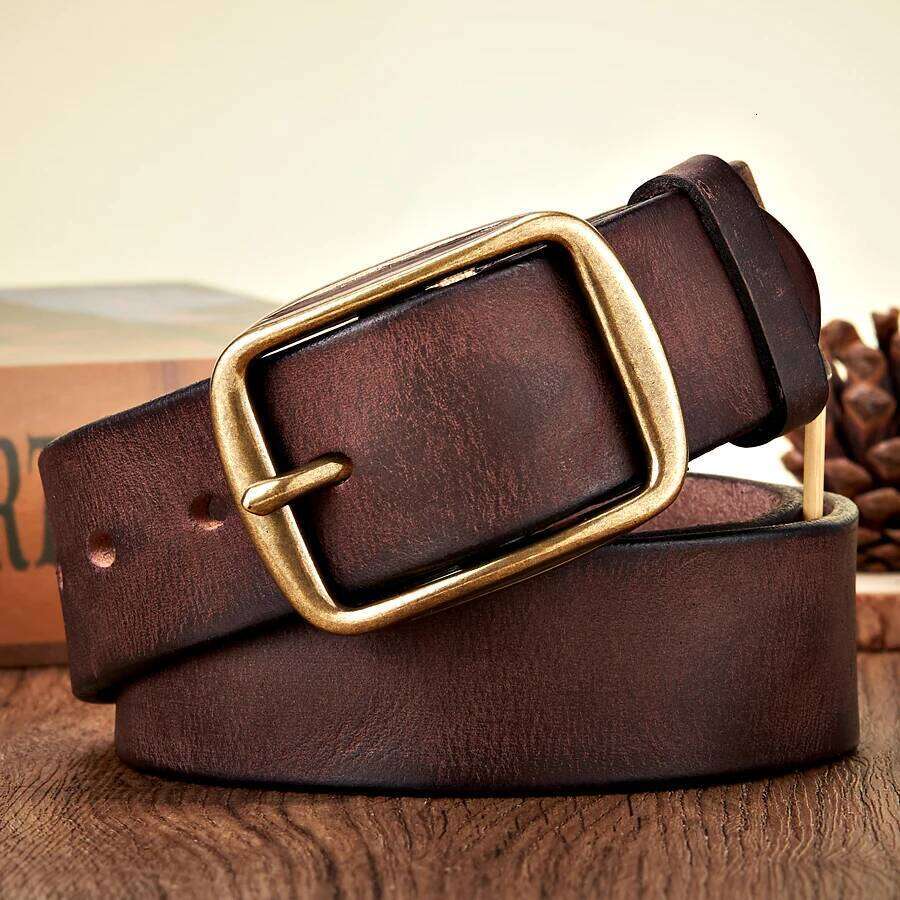 3.8CM Real Genuine Thick Leather Cowhide Copper Pin Buckle Casual Jeans Men High Quality Retro Cowboy Belt Male Strap Y260225