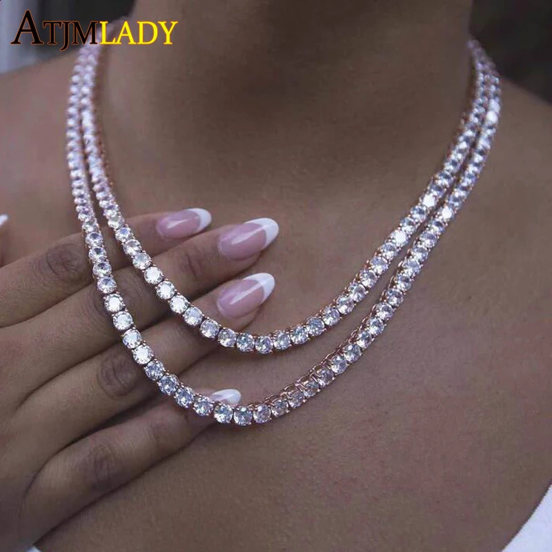 Pink White Iced Out 5A CZ 5mm Tennis Chain Necklace Two Tone Color Women Fashion Choker Bling Cubic Zirconia Hip Hop Jewelry 260205