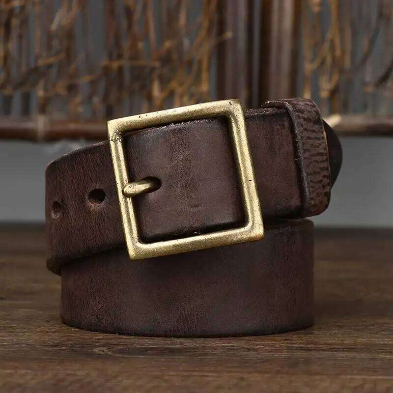 European American retro heavy industry washed made old, widened and thickened first layer cowhide belt, men's genuine Y260225