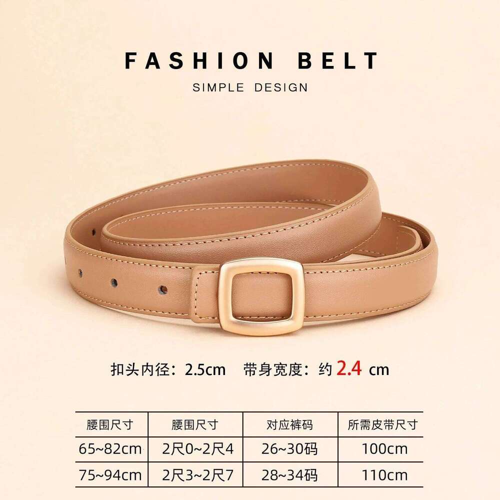 Ladies belt with high-end simple decoration; new trend genuine leather versatile black jeans belt. Y260225