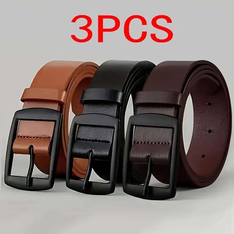 Men's Classic Leather Belts, 1/2/3 Pcs Set Casual Formal Waist with Alloy Buckle, Fashionable Versatile Belts for Daily Y260225