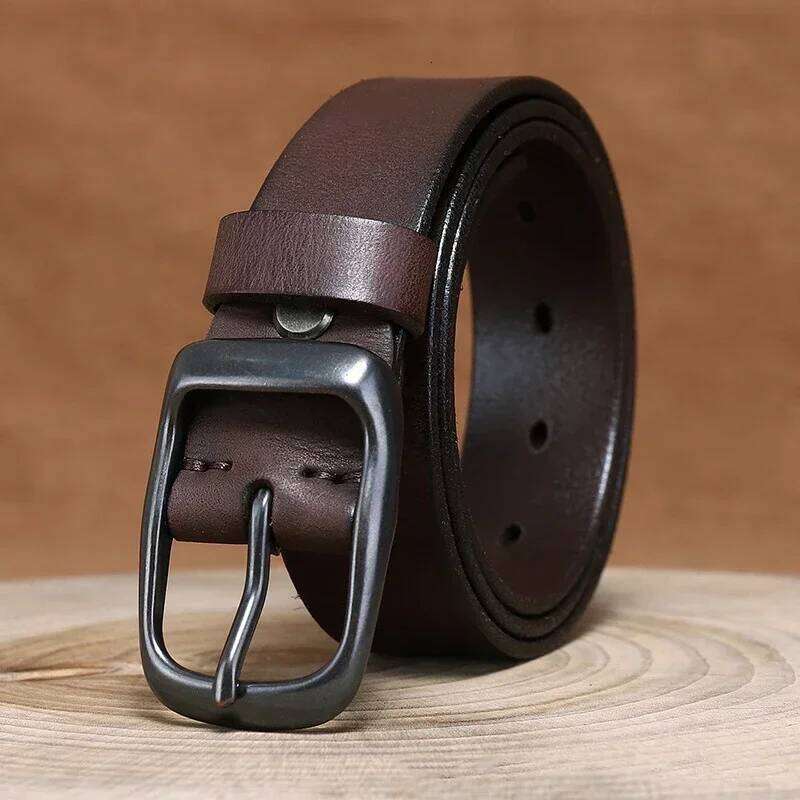 3.3CM Pure Cowhide Genuine Leather for Men's High Quality Jeans Brass Buckle Belts Cowboy Waistband Male Fashion Designer Y260225