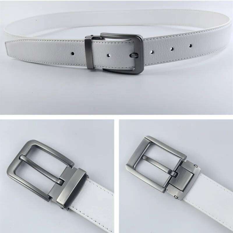 Korean version Golf white leather Pin buckle youth pants casual original belt for men and women Y260225