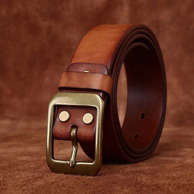 3.8CM Pure Cowhide High Quality Genuine Leather Belts for Men Brand Strap Male Brass Buckle Vintage Jeans Cowboy Luxury Cintos Y260225
