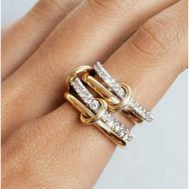 Layered Cubic Zirconia Rings Thick Titanium Steel Style High-polish Two-tone Fashion Ring Jewelry For Women