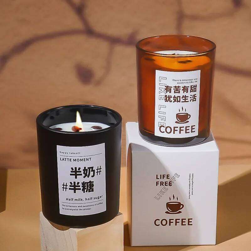 Coffee Scented Candle Amber Jar Gifts for Guests in Personal Design Aesthetic Home Decorative Candles H260225