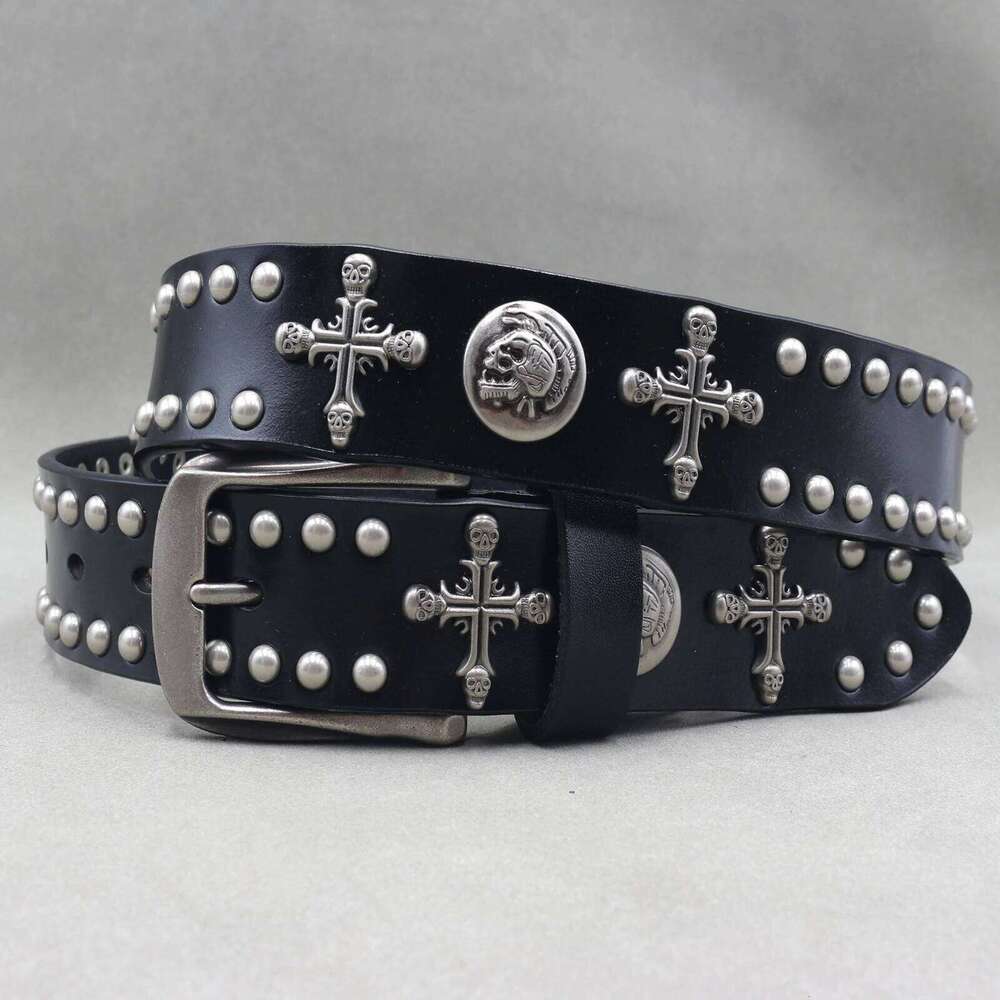 NEW Metal Cowboy Genuine Leather Cowskin Men Belt Punk Rivet Jeans Belts For WOMEN Ceinture Homme Cinturones Hombre Y260225