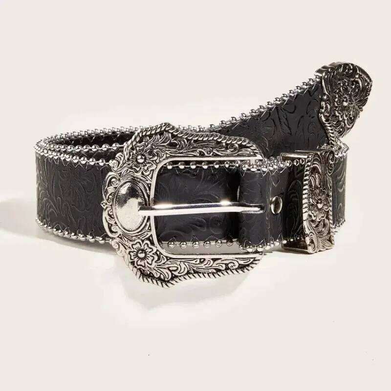 PU Leather Western Cowboy Women Cowgirl Unisex Waist Belt with Metal Engraved Buckle Y260225
