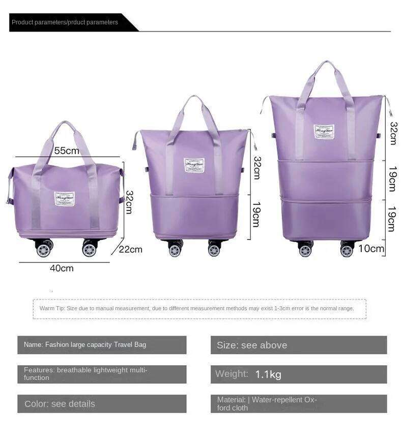 New Universal Wheel Expandable Luggage Large Capacity, Wet and Dry Separation Storage Bag, Short Trip Travel Bag Y260225