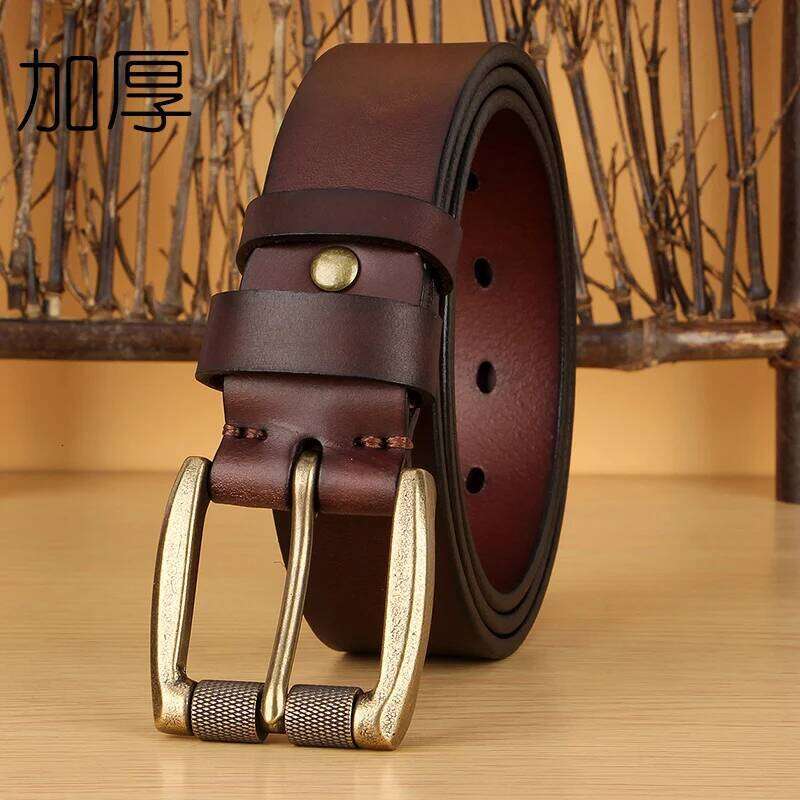 5mm Thicked Men Vintage Roller Pin Male Cowhide Genuine Leather Buckle Strap Cowboy Jeans Belt 1.5 Inch Y260225