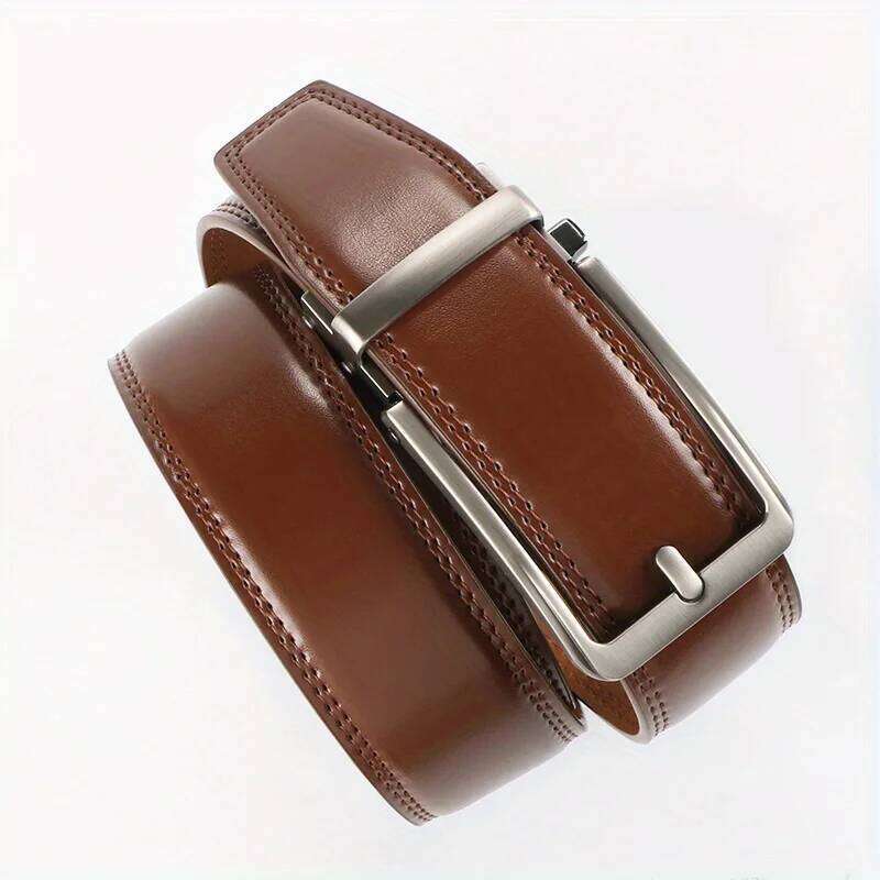 Original Genuine Leather Ratchet Belt - Adjustable Alloy Click Automatic Buckle, High-Quality Leather, Casual Business Style Y260225