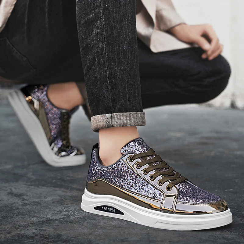 Spring and Autumn Personalized Sequin Mens Shoes Fashionable British Style Casual Trendy Versatile LowTop Sports Sneakers 260208