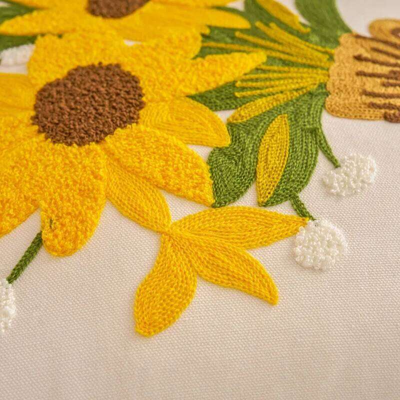 Embroidered Cotton Flower Cushion Cover For Home Sofa Bed Throw Pillowcase Living Room Decorative
