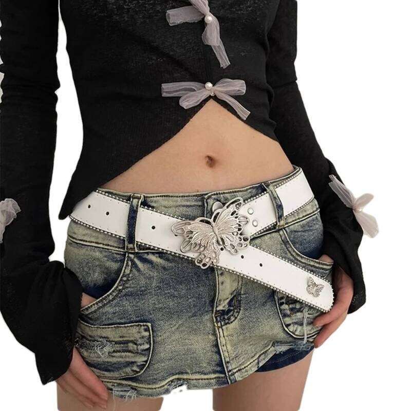 Women PU Butterfly Waist Subculture Pin Buckle Waistband Punk Y2K Jeans Pants Belt Hot Girl Accessories Y260225