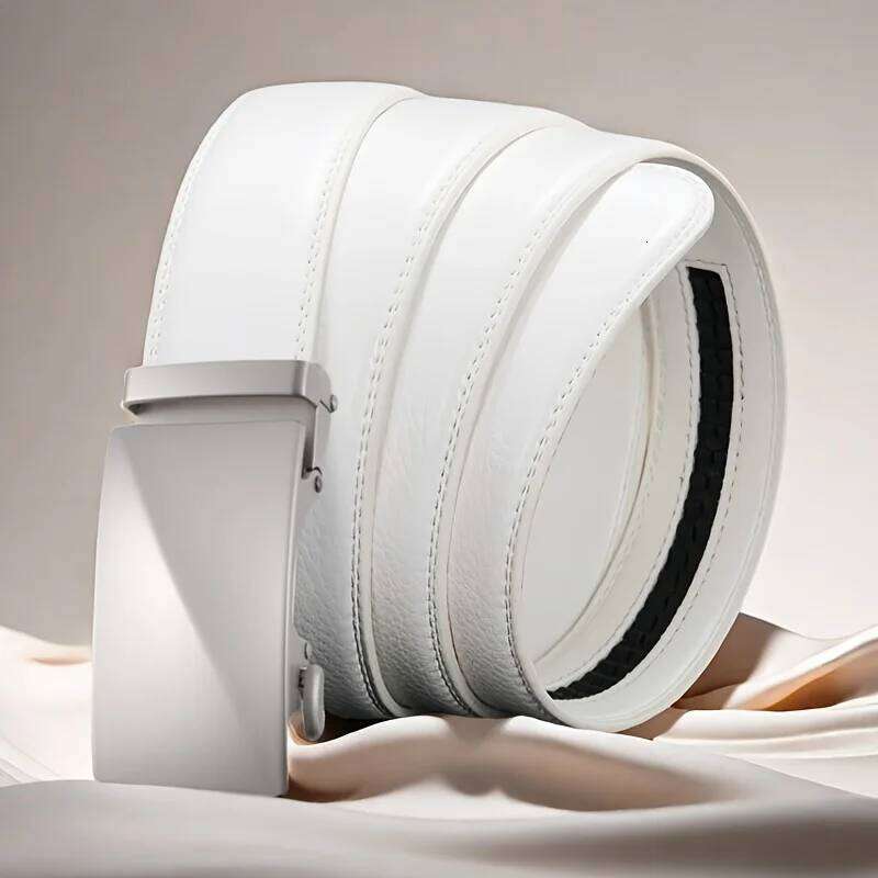 Men Leather Waist Straps Belts Weddings/Business Men's White Automatic Buckle Elegant Formal Belt Gift for Husband/Dad Y260225