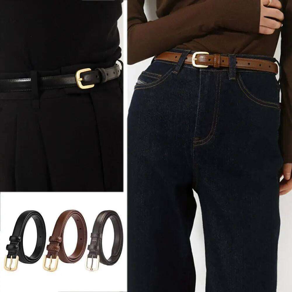 Fashion Genuine Leather Alloy Needle Buckle Black And Women's Accessories Retro Version Thin Waist Simple Jeans Belt K F9J6 Y260225