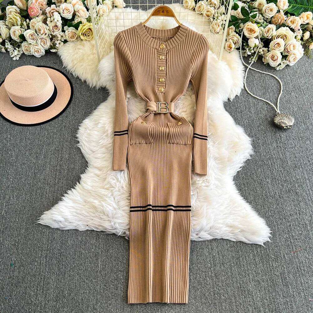 YuooMuoo Chic Fashion Sexy Package Hips Knitted Long 2025 Autumn Winter Women Elegant Black Bodycon Party Dress Streetwear XJ260225