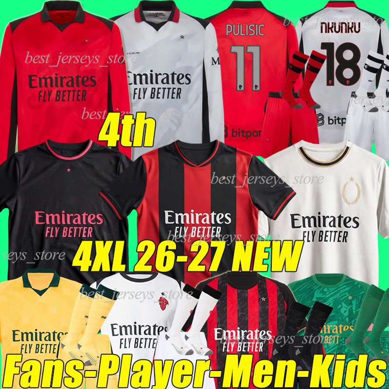 4XL 25/2026/27 A C miLanS 4th Soccer Jerseys PULISIC MODRIC RAFA LEAO NKUNKU RABIOT SAELEMAEKERS PAVLOVIC BARTESAGHI GIMENEZ men kids kits socks sets football shirts