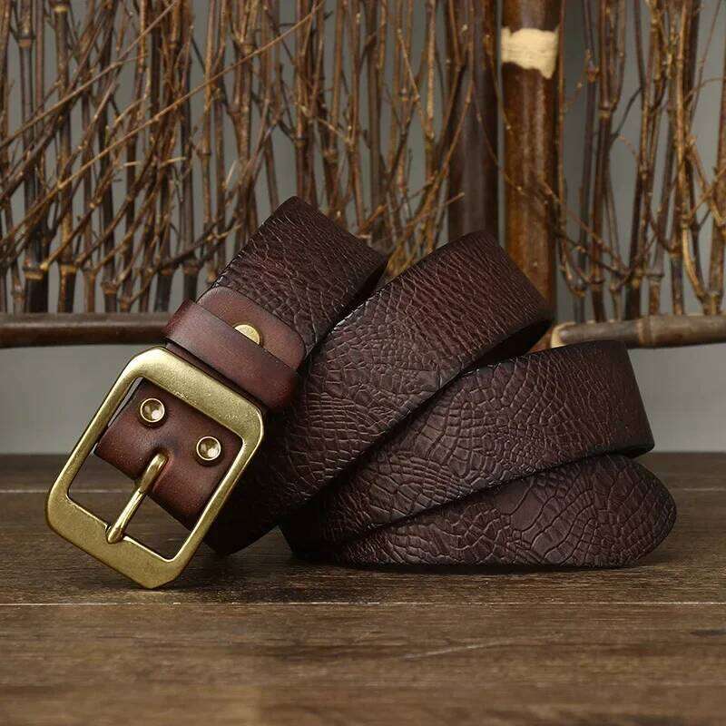 3.8CM Pure Cowhide High Quality Genuine Leather Belts for Men Brand Strap Male Brass Buckle Fancy Vintage Jeans Cowboy Cintos Y260225