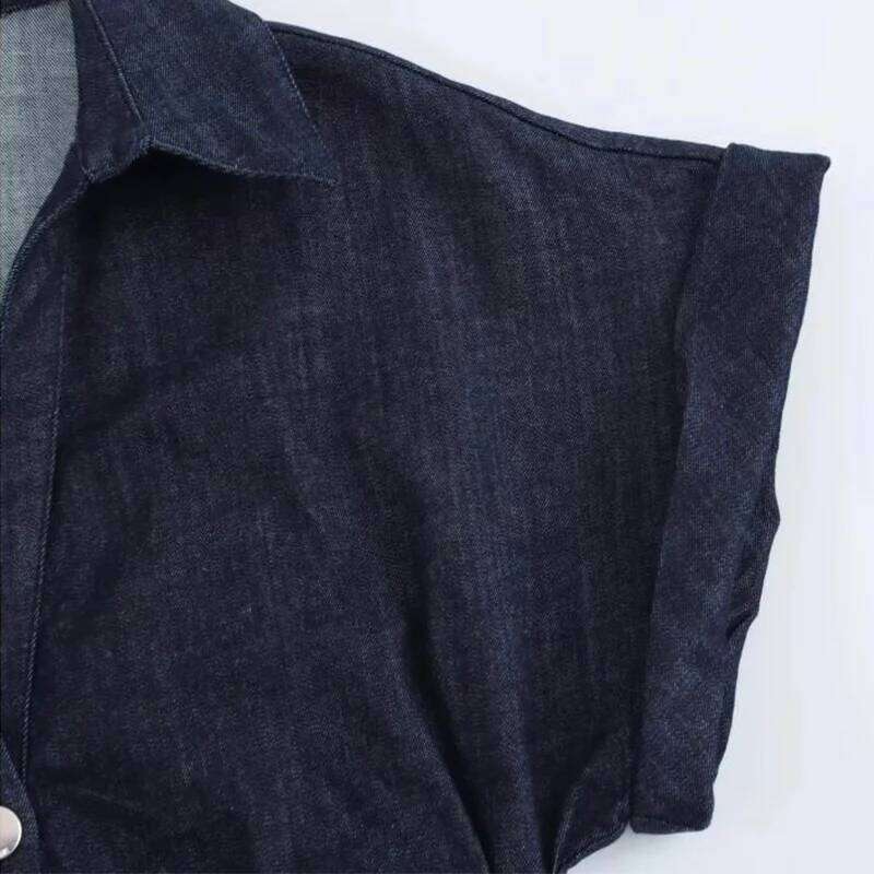 Denim Women's Spring Summer Casual Long Dresses For Women 2026 New Fashion Ruched Short Sleeve Streetwear Midi Dress XJ260225