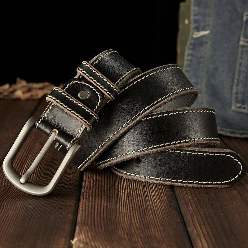 Handmade Thickened Genuine With Alloy Pin Buckle Full Grain Cowhide Leather Waist Strap Daily Casual Pants Belt Men Y260225