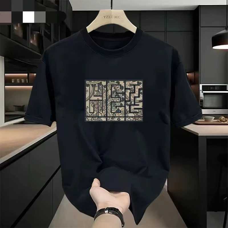 Men's Maze Print Cotton T-shirt Summer Loose Casual Round Neck Short Sleeve TeeT260225