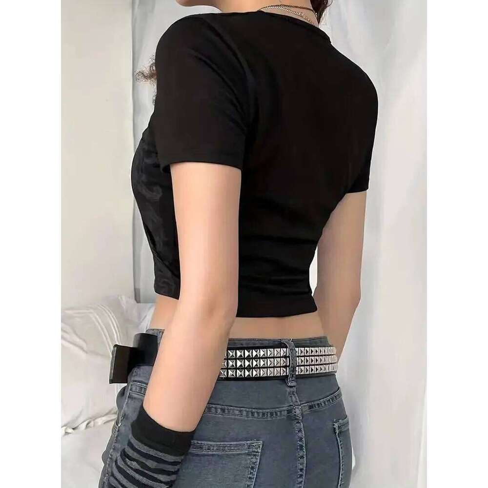 Black Three-Row Rivets Punk Style Fashionable for Men and Women Rock Metal Belt Y260225