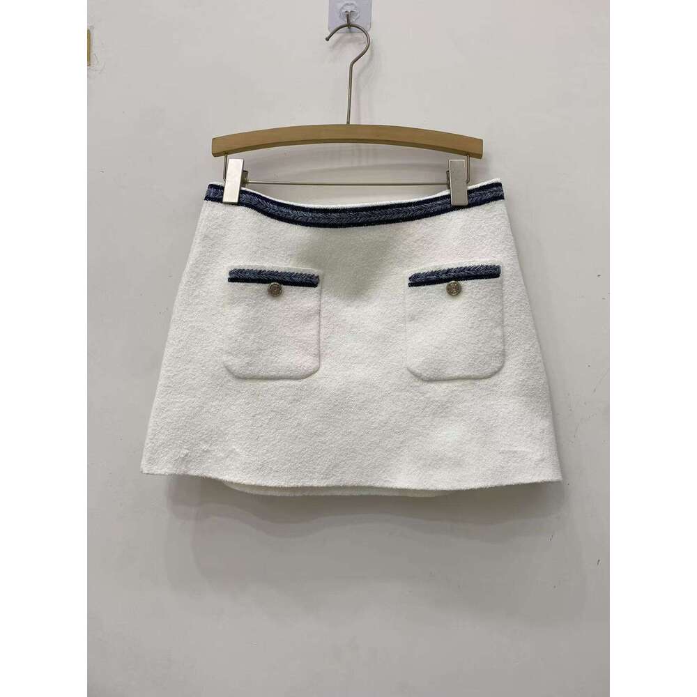 2026 Spring New French Elegant Style Small Fragrance Lapel Color-Block Knitted Cardigan Jacket + Skirt Set for Women