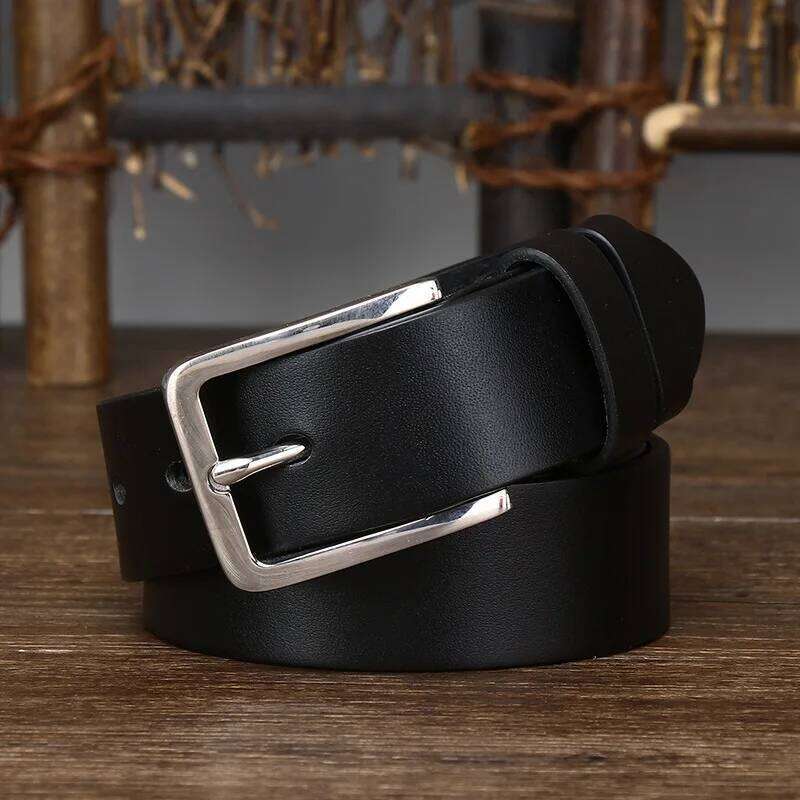 3.3CM Wide Genuine Leather Belt for Men Stainless Steel Buckle Premium Cowhide Classic Smooth Surface Business Formal Dress Y260225