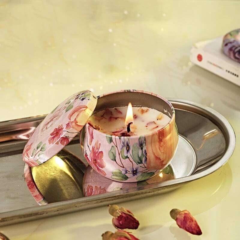 1pc Candles Iron Box Soy Wax Scented Dried Flower Aromatherapy Birthday Candle Home Hotel Wedding Decoration H260225