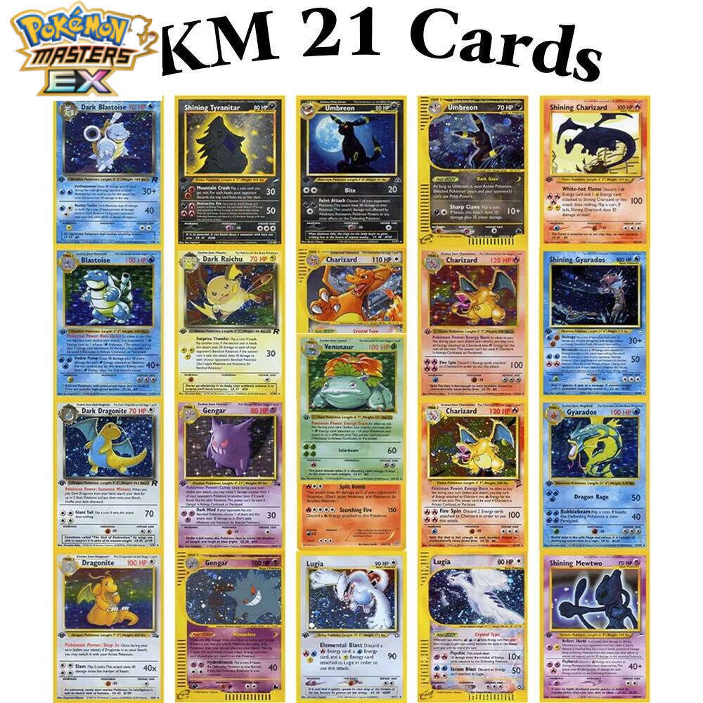 21PCS/Set PKM 1 Edition Hot Sale Dark Blastoise Shining Charizard Complete set of Toys Pokemon Cards W260225