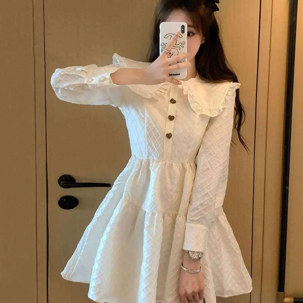 Waist Cinching Temperament Long Sleeved Dress for Children Spring Autumn French Style New Collar Design Niche and Unique XJ260225