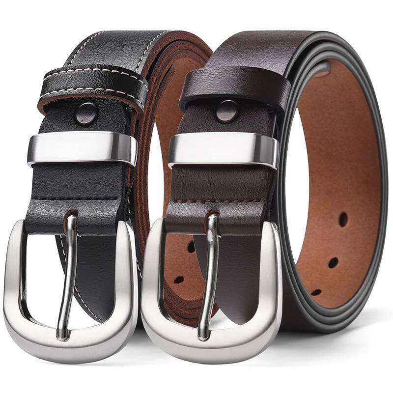 Men's Cowhide Pin Buckle Waistband Plus Size 105-140 150 160 170cm Genuine Leather Retro Belt Handmade Casual Trend Waist Strap Y260225