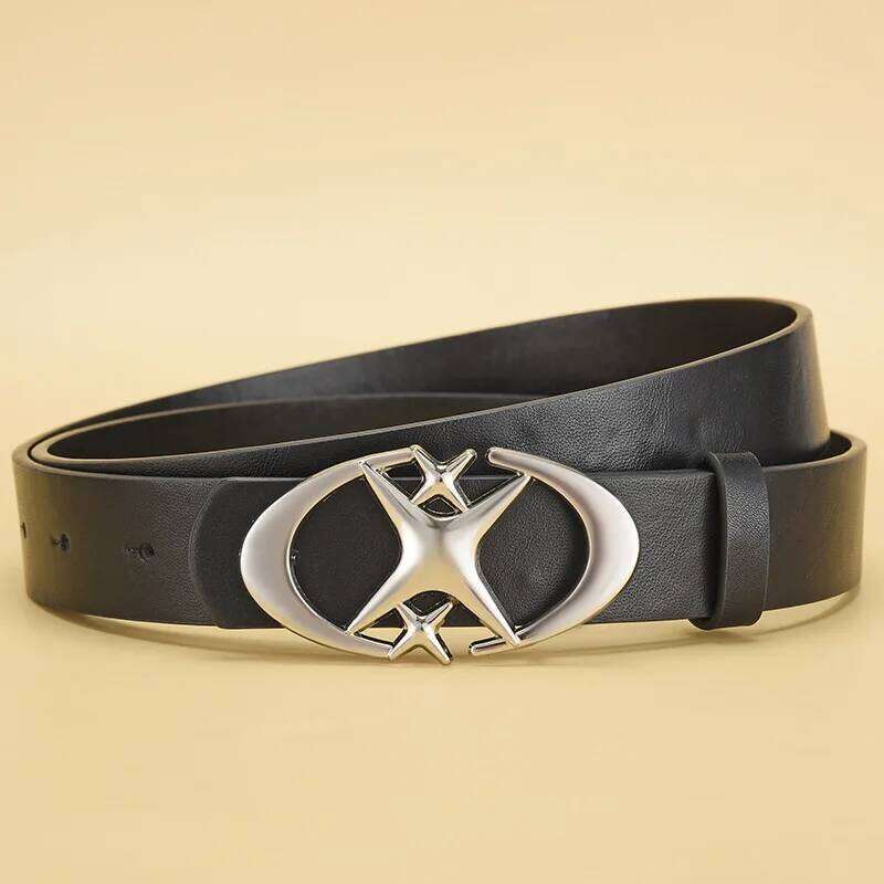 Stylish Oval Cross Metal Buckle Belt Durable Simple Universally Compatible Unisex Gift Idea for Men and Women Y260225
