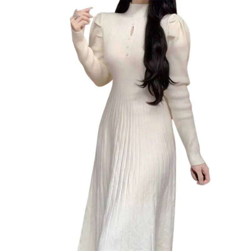 Solid Half High Collar Long Sleeve Jersey Dress Elegant Fashion Harajuku Slim Fit Female Clothes Casual Sweat All Match Dresses XJ260225