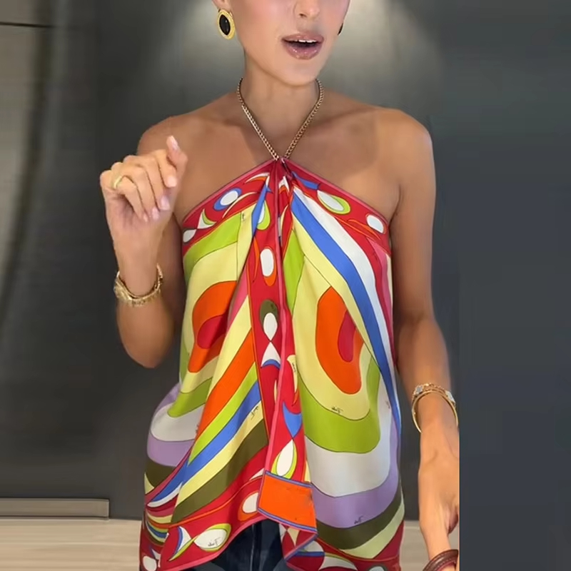 Fashion Halter Printed Vest Women Tank Tops Sleeveless Women T-Shirts Lady Beach Holiday Tops Fashion Shirt