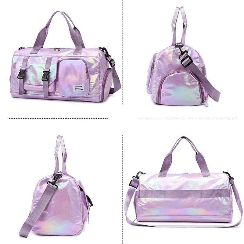 Holographic Glamour Duffel Bag Spacious,Stylish Shoulder Tote with Shoe Compartment for Effortless Weekend Escapes - Y260225