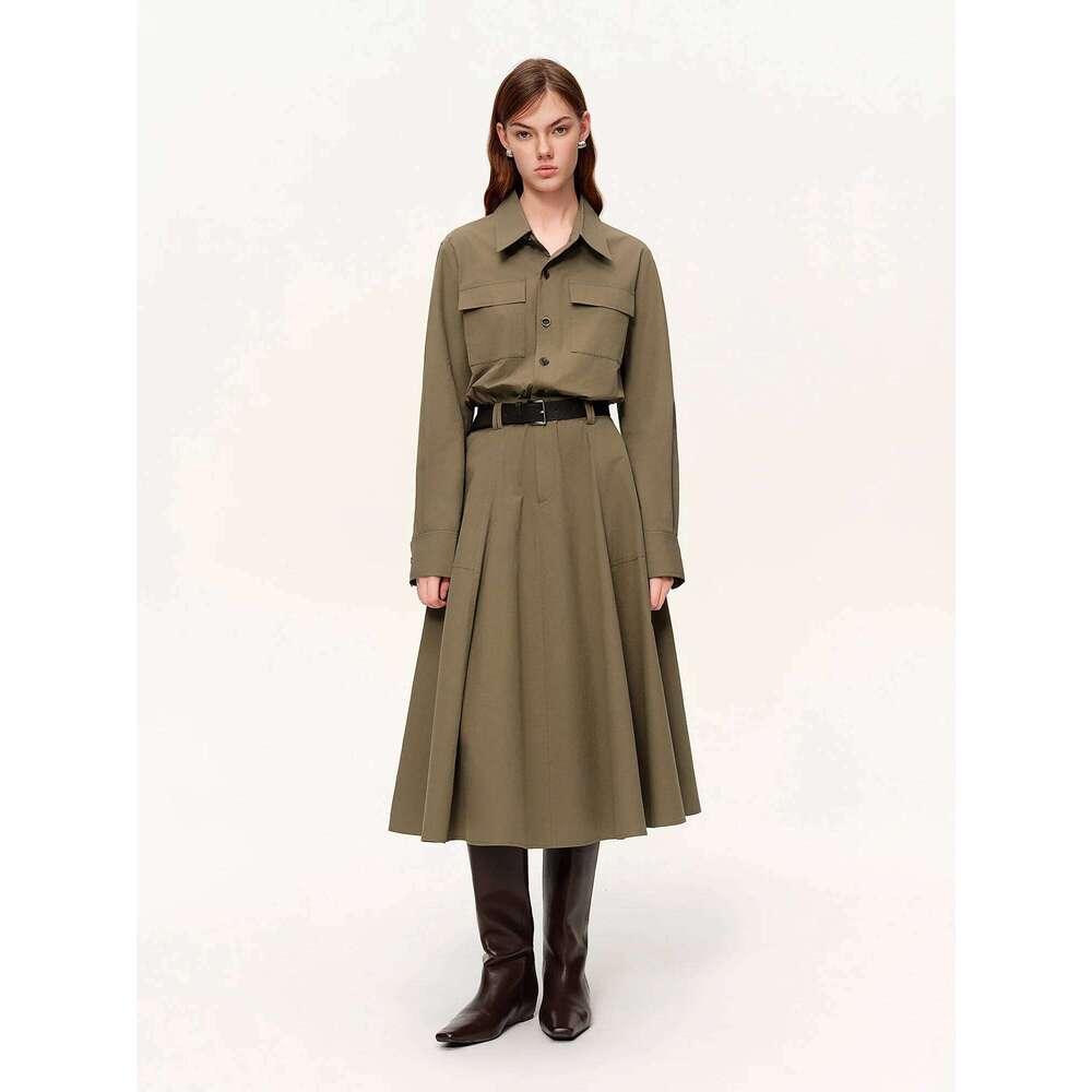 DUSHU Urban RhythmWorkwear Style Faux Two Piece Shirt Spring Vibes Notched Lapel Mid-Length 2026 New Arrival Dress XJ260225