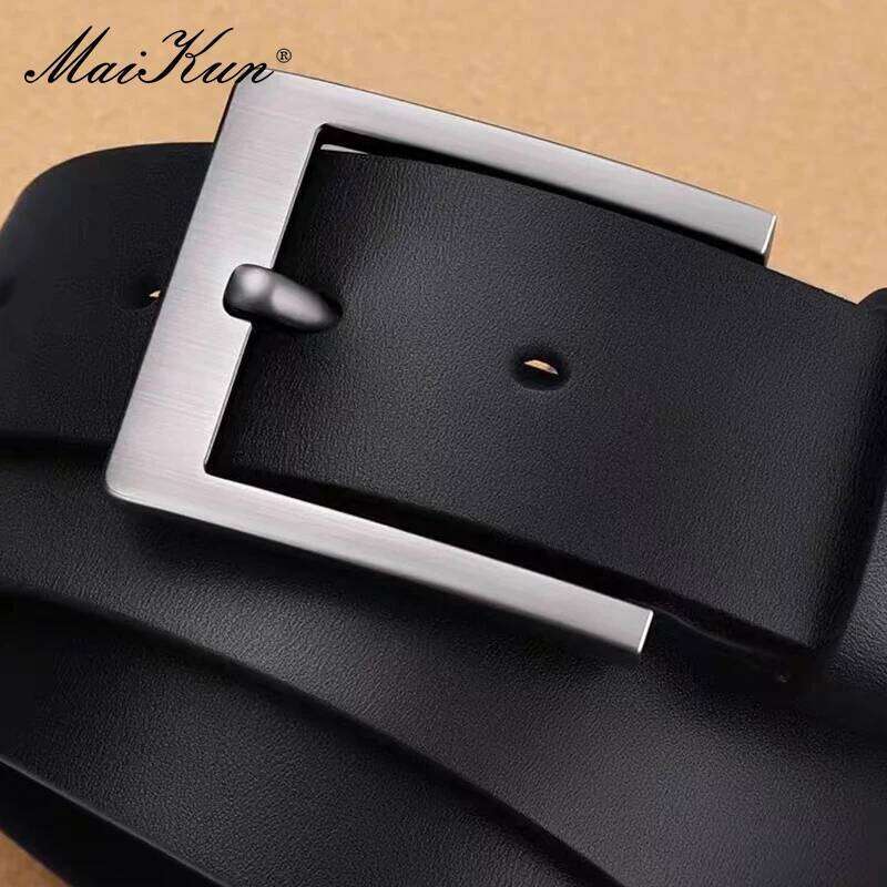 MaiKun Men's Genuine Leather Classic Black Fashion Waistband Alloy Pin Buckle Belt For Casual And Formal Wear Y260225