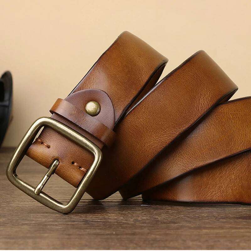 Men's Cowhide Copper Buckle Belts All Matching Casual Jeans High-quality Luxury Genuine Leather Belt For Man Y260225