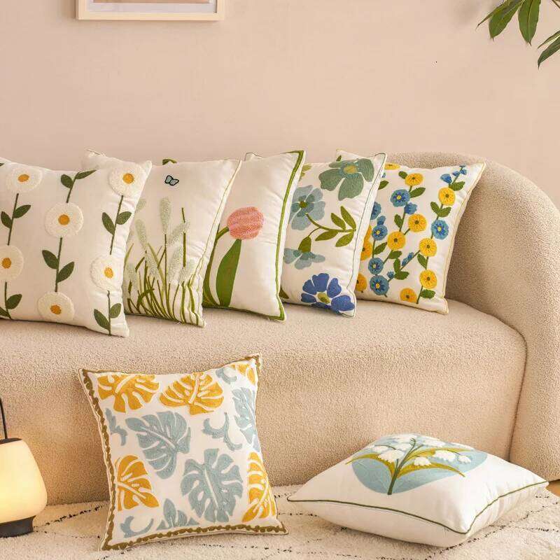 Embroidered Countryside Style Flower Cushion Covers For Home Sofa Bed Throw Pillowcase Living Room Decorative