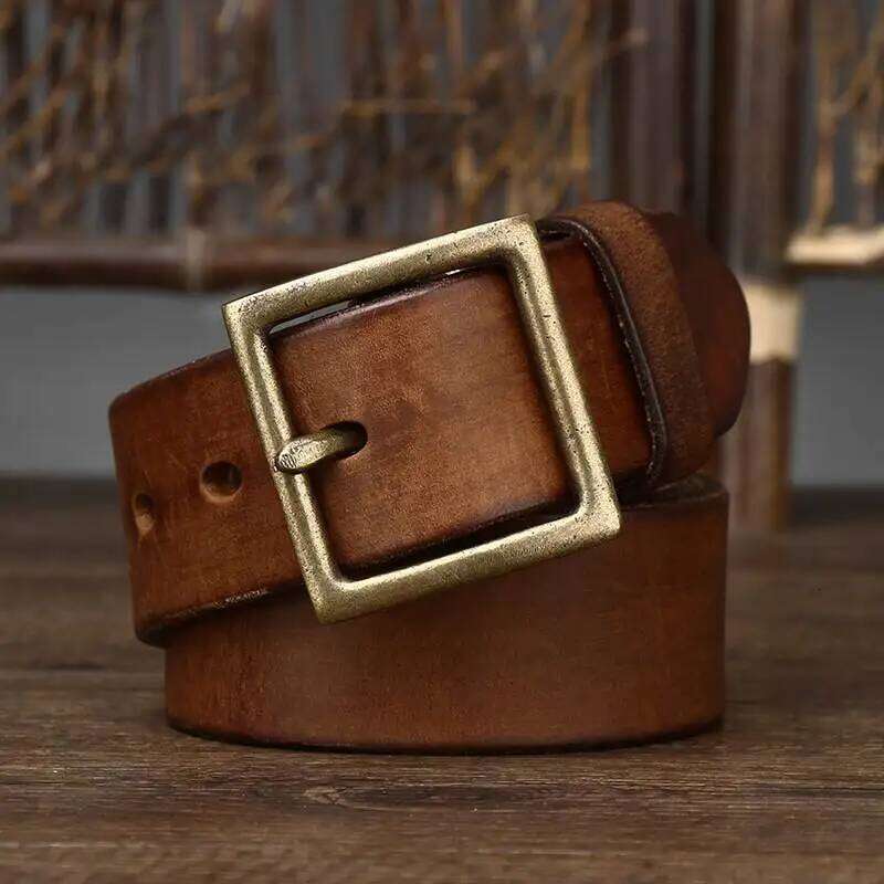 European American retro heavy industry washed made old, widened and thickened first layer cowhide belt, men's genuine Y260225